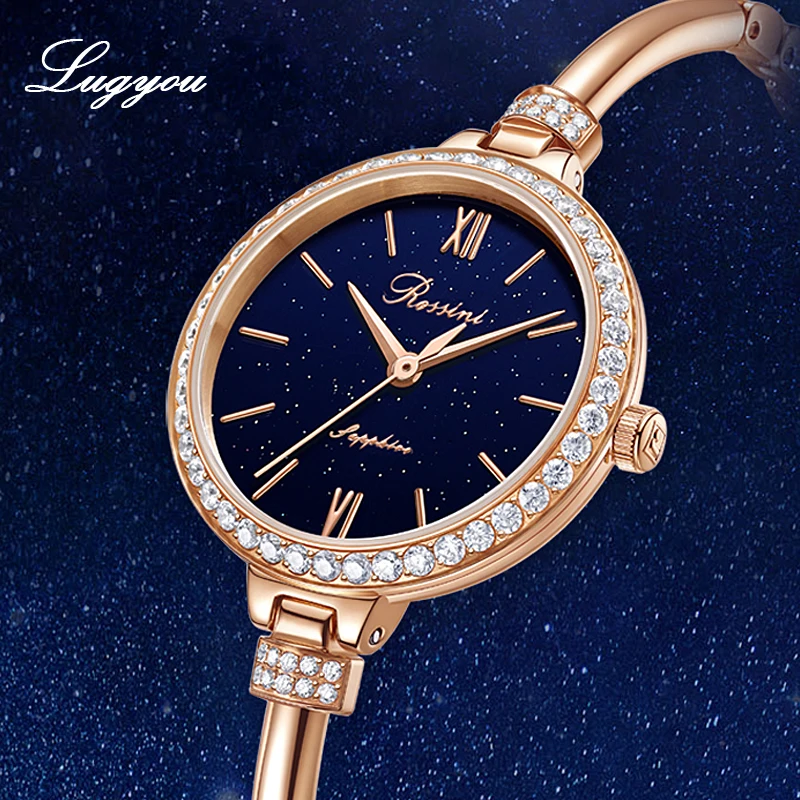 Lugyou Fashion Chic Quartz Women Watch Diamonds Ins Lady Wristwatch Rose Gold MOP Dial Jewel band Waterproof Gift