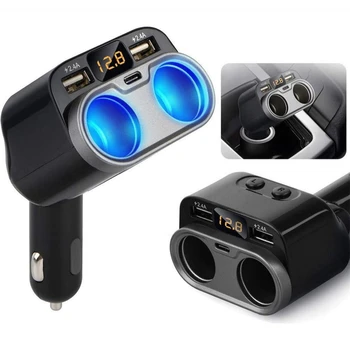 

C47 Car Power Adapter Cigarette lighter Socket Splitter Car Charger Voltage Detection TYPE C 4.8A 2 USB Ports Chargers