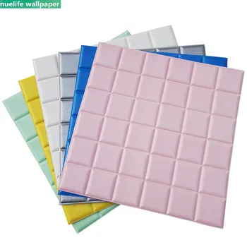 

Square Plaid Pattern 3D Foam Wall Sticker Soft Bag Thicken Waterproof Bedside Background Living Room Bedroom Soft Pack Wallpaper