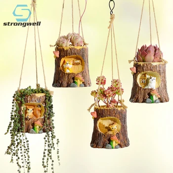 

Strongwell Creative Resin Tree Stump Flowerpots Home Garden Decoration Animal Hanging Pendants Decoration Crafts Kids Gifts
