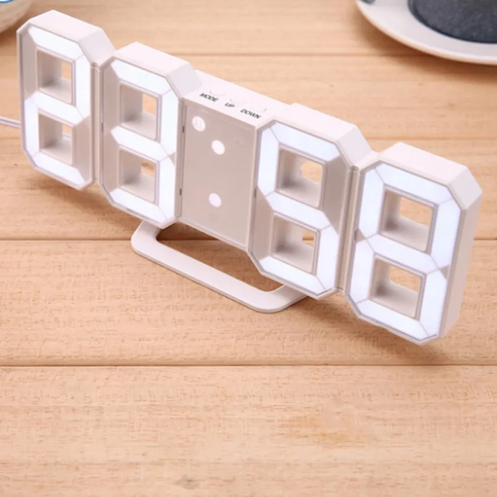 Офисный креативный 3D будильник, многофункциональный светодиодный, цифровые настенные часы, Звуковое управление, стерео будильник - Цвет: white