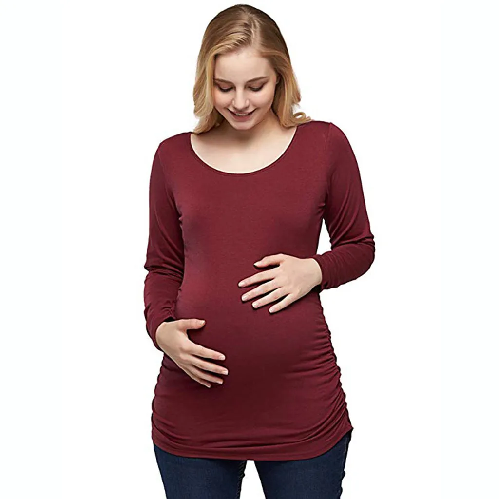 SAGACE блузка для беременных; сезон весна-осень; Женские однотонные топы с рюшами для беременных; блузка для беременных; Повседневная Блузка