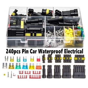 

240PCS 1/2/3/4/5/6 Pins Car Waterproof Electrical Terminal Wire Connector With Fuses Car Electrical Wire Connectors Plug