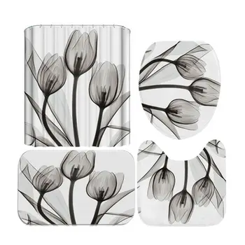 

4PCS/Set Shower Curtain Floor Mat U Shape Mat Toilet Lid Cover Bath Curtain