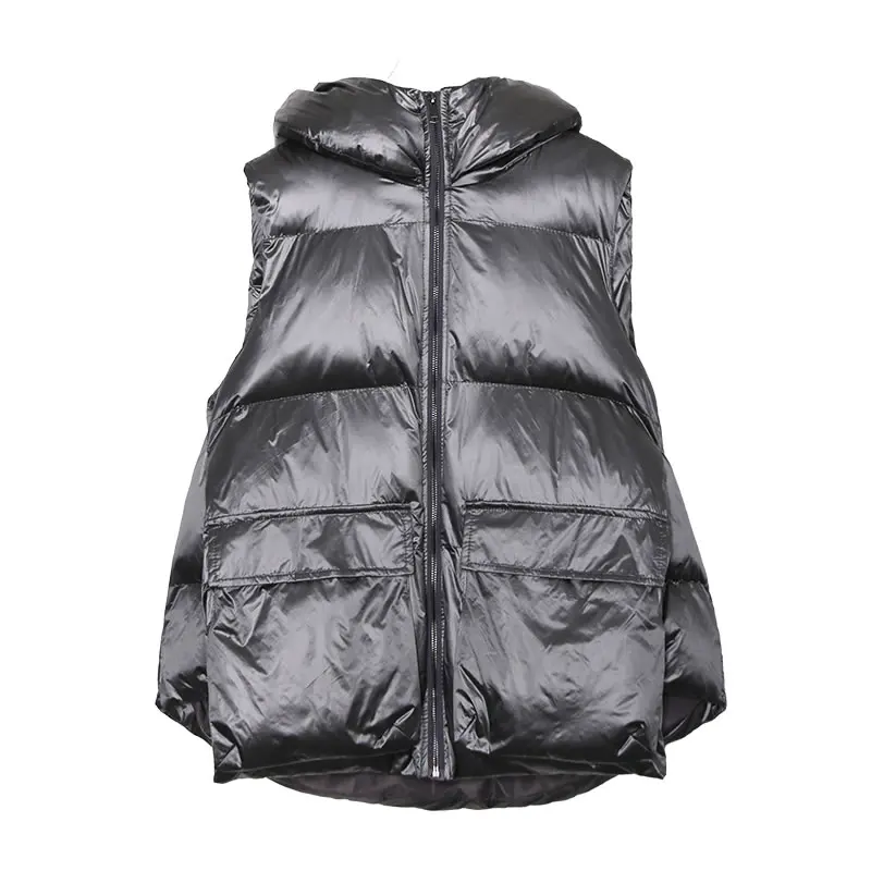 silver grey GCC2697 XITAO/жилет размера плюс с неровным карманом, женская одежда, модная, свободная, с капюшоном, с воротником, без рукавов, толстая, Осень-зима, GCC2697 - Цвет: silver grey GCC2697
