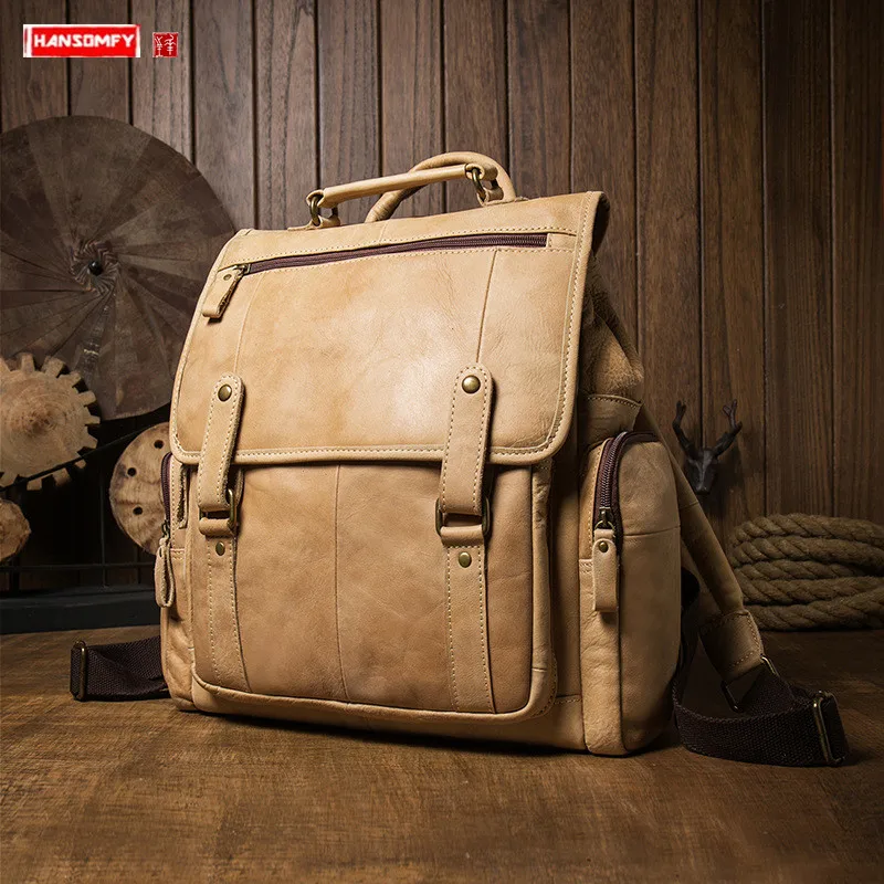 Дизайнерский кожаный мужской рюкзак простой тренд модная сумка из первого слоя