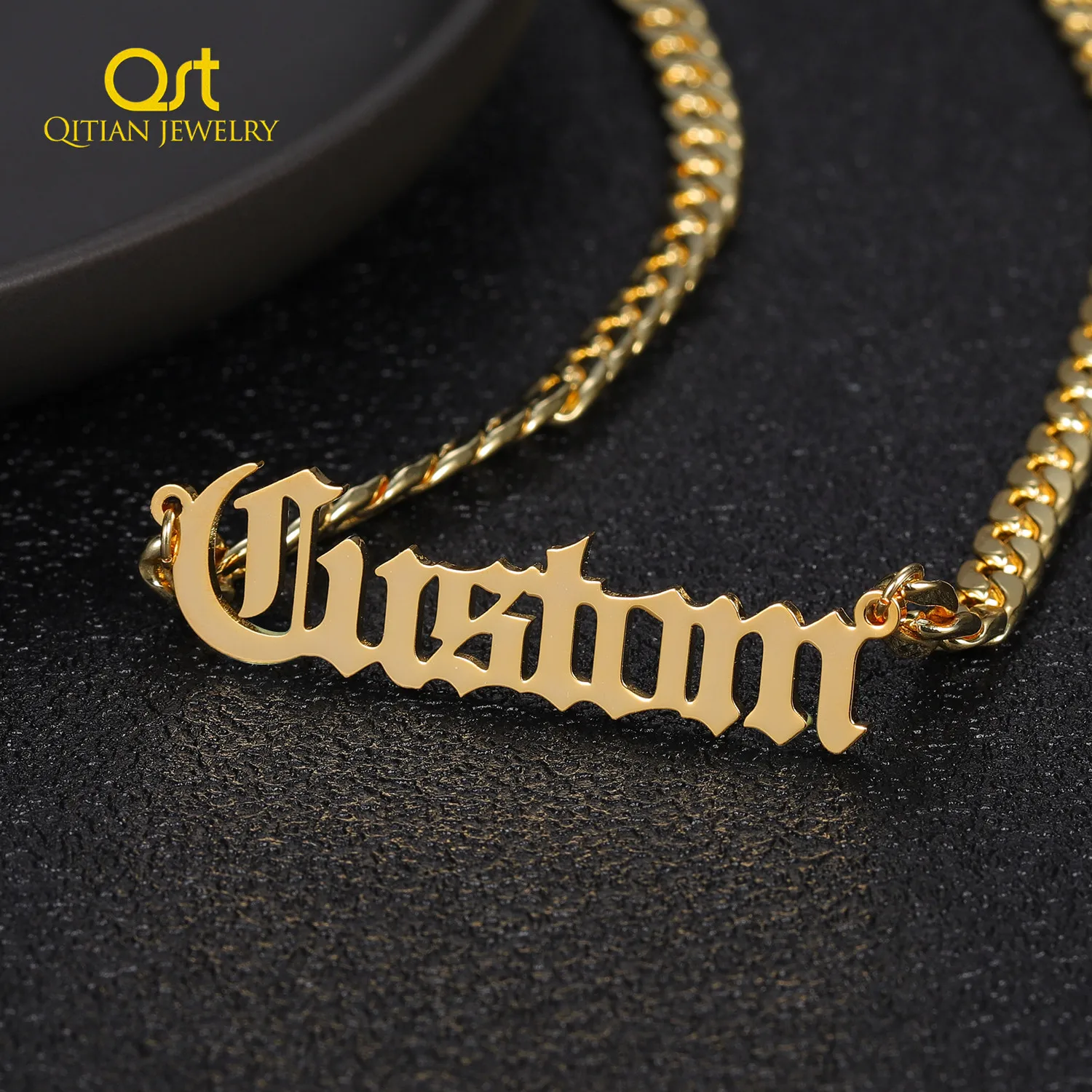 Personalized Name Necklace Stainless-Steel Jewelry Pendant Curb-Chain English-Font Custom