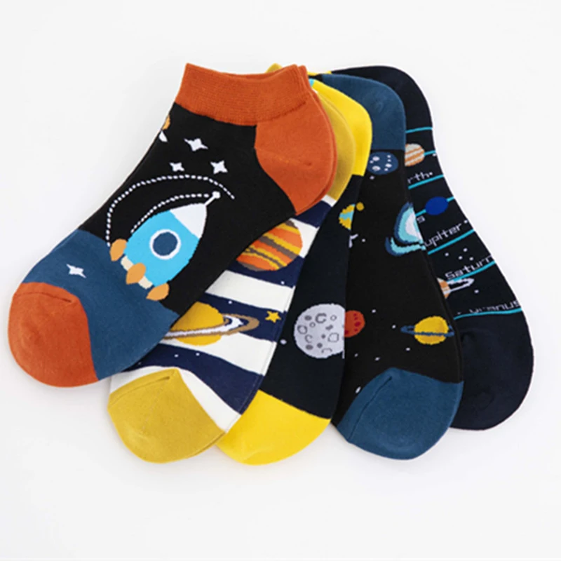 New Space Alien Planet Universe Cartoon Cotton Skate Cool Casual Socks Women Men Astronaut Funny Boat Short Happy Ankle Socks