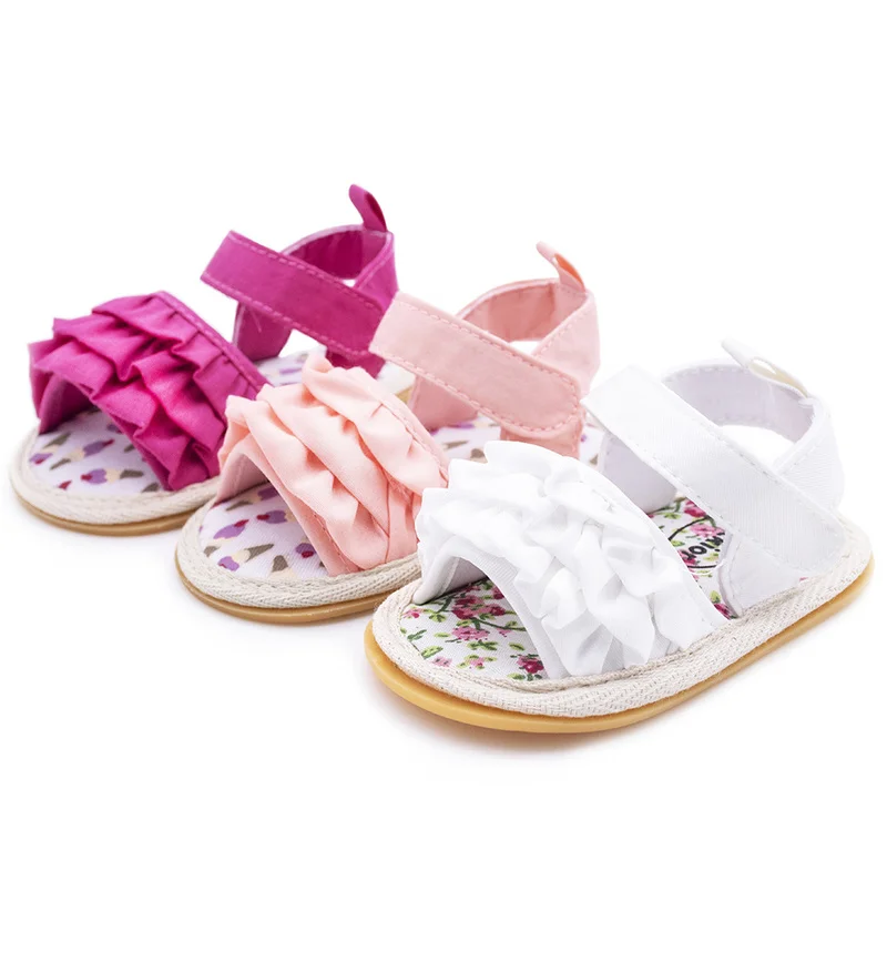 

Baby Shoes Girl Sandals Summer Toddler Flats Premium Soft Rubber Sole Anti-Slip Flower Lace Princess Crib First Walker Shoes