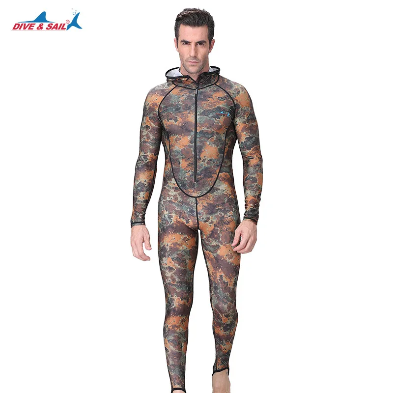 Цельный мужской костюм для подводной охоты из лайкры с капюшоном, камуфляжный костюм для подводного плавания, гидрокостюм для серфинга с капюшоном, солнцезащитный костюм с защитой от ультрафиолета