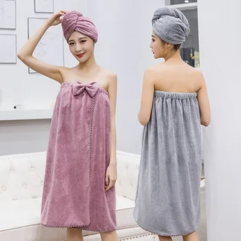 

Bath towel ladies microfiber skin care bath towel set + hair band bathrobe home textile bathroom accessories supplies 1