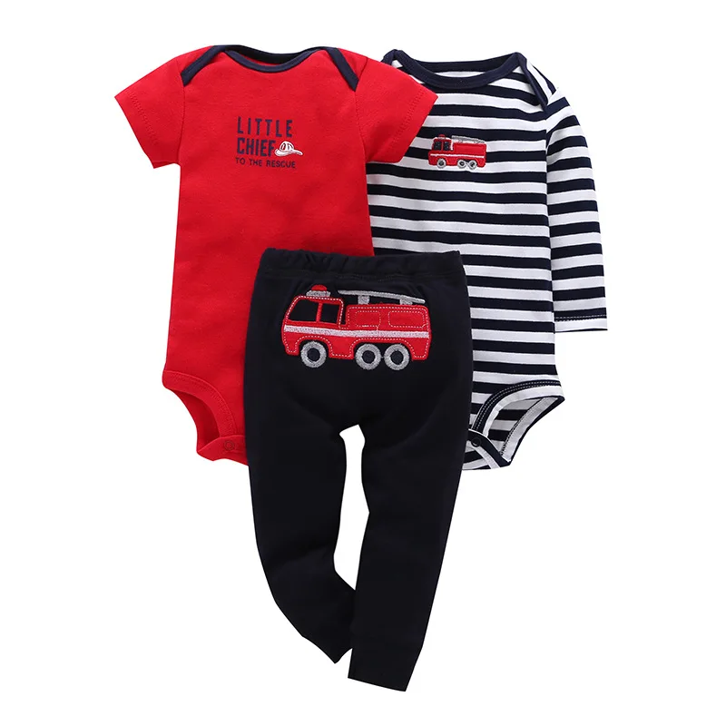 3Pcs Baby Bodysuit for Newborns Kids Girls Pants 100% Cotton Short Sleeves Boys Clothing Sets