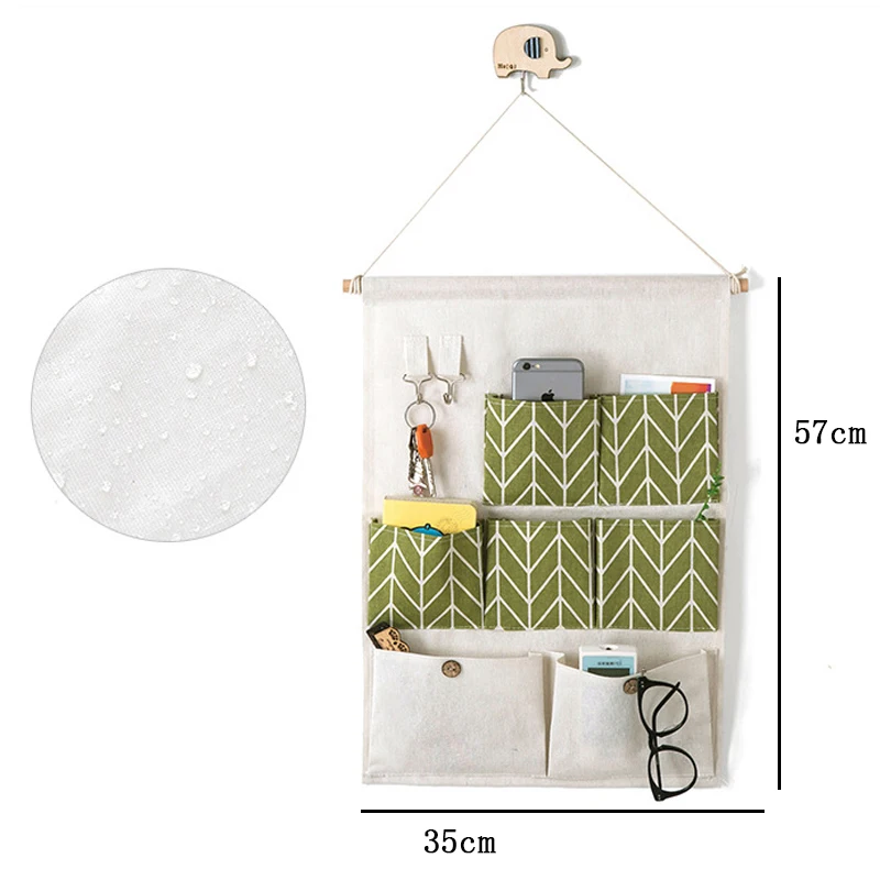

7 Pockets Wall Hanging Storage Bags Cotton Linen Door Waterproof Pouch Bedroom Toiletry Wall Hanging Home Office Organizer