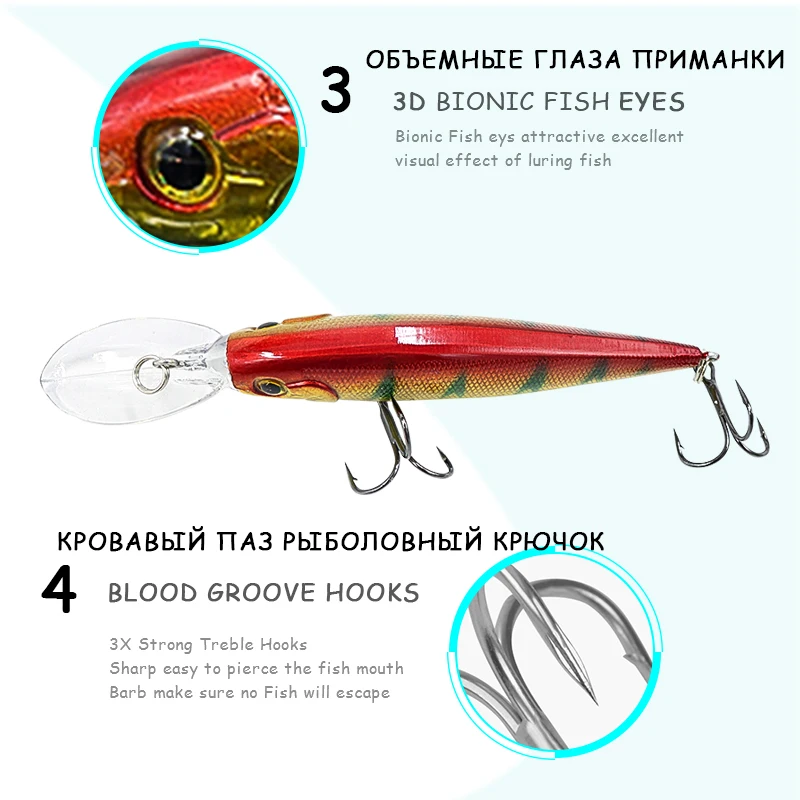 TUYA рыболовный комплект воблеры приманка для рыбалки, набор для рыбалки Minnow искусственная приманка для ловли рыбы приманка для бионической рыбы, большой воблер глубокой воде Longbill воблер
