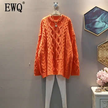 

[EWQ] 2020 Spring Autumn New Pattern Round Collar Solid Knitting Temperament Pullovers High Quality Sweater Women 19C-a113-07-0