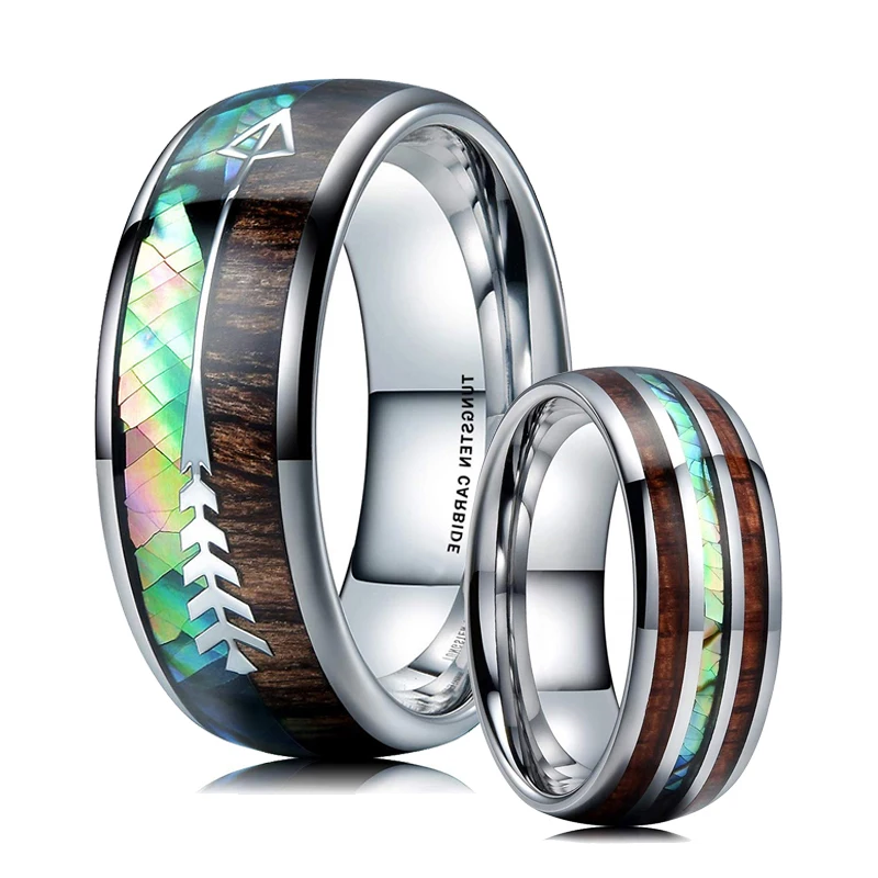 New Tungsten Men Women Wedding Band Ring Natural Opal Abalone shell Wood 10-8mm 