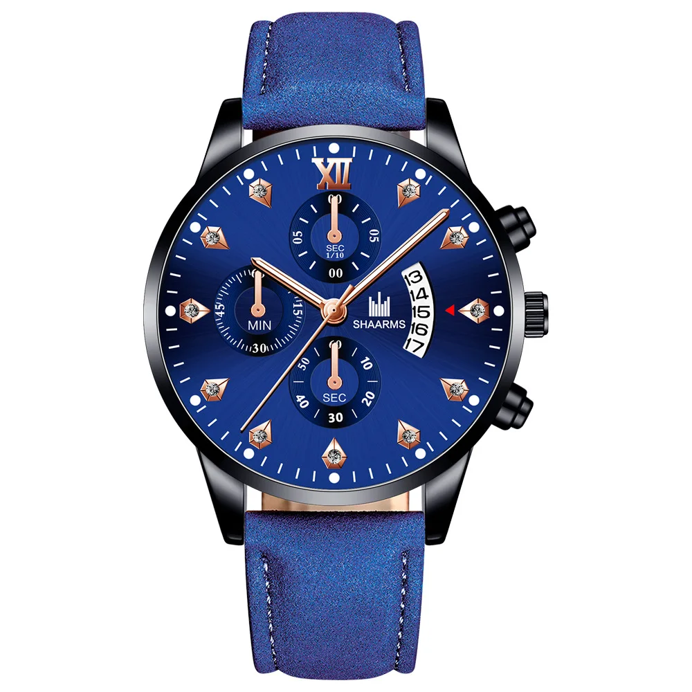 Simple Mens watches Quartz Watch Calendar Leather Date Watches for Mens Relogio Masculino Gifts Male Colck Decorate Shaarms Blue