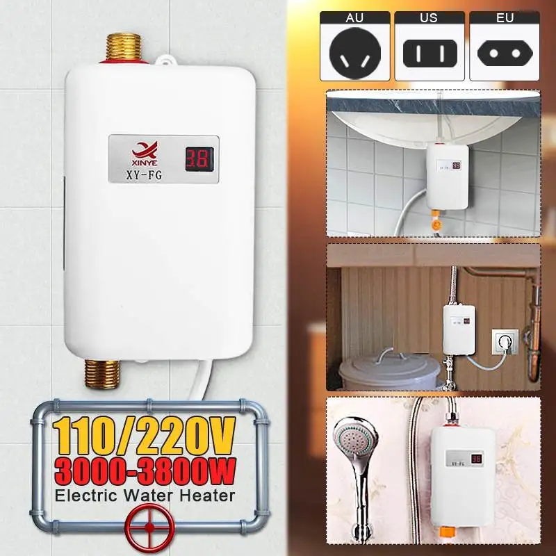 Calentador de agua de 3800W para baño, cocina, grifo calentador de agua eléctrico instantáneo, pantalla de temperatura