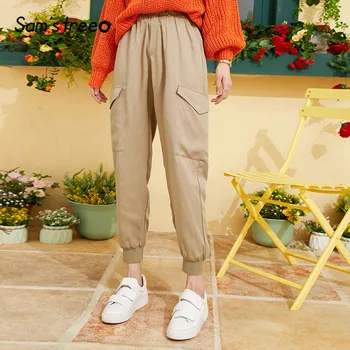 

Samstree Army Green Solid Straight Military Ranger Women Pants 2019 Autumn Khaki Mid Waist Retro Leisure Female Trousers