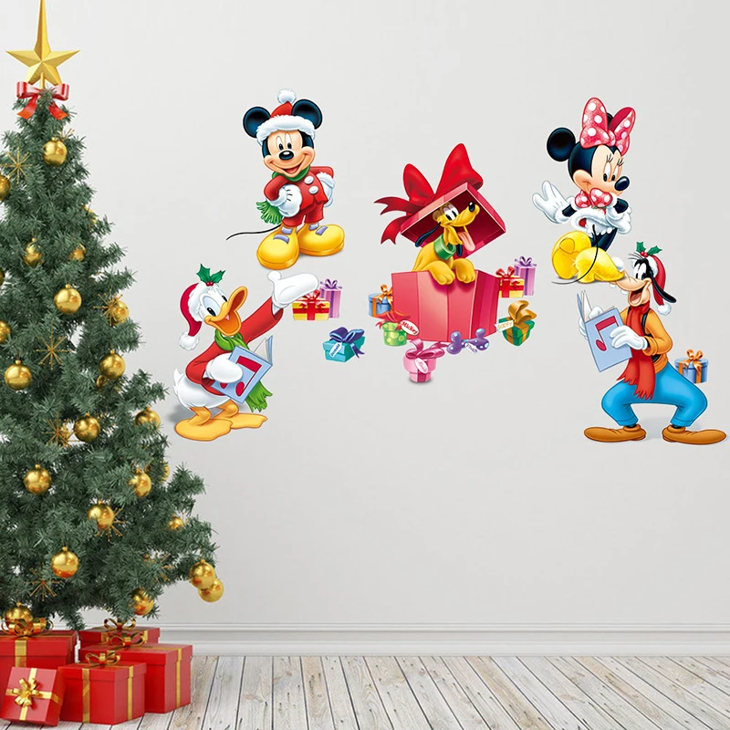 Merry Christmas Cartoon Disney Mickey Minnie Mouse Wall Stickers For Kids Rooms Home Decor Wall Art Decals PVC Mural DIY Poster Merry Christmas Cartoon Disney Mickey Minnie Mouse Wall Stickers For Kids Rooms Home Decor Wall Art Decals PVC Mural DIY Poster