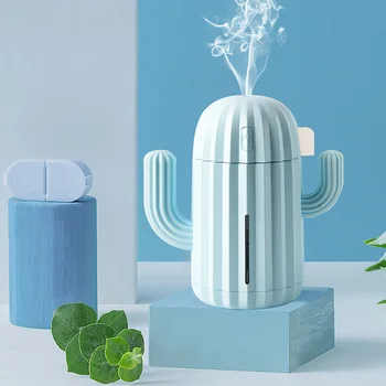 

HOT！-340ML USB air Humidifier Cactus Timing aromatherapy Diffuser Mist Maker Blue