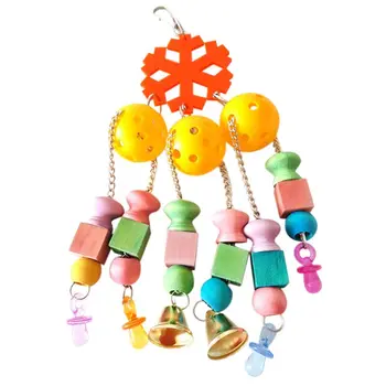 

Bird Parrot Toys with Bell Cage Chewing Bite Toys with Colorful Wood Beads Block