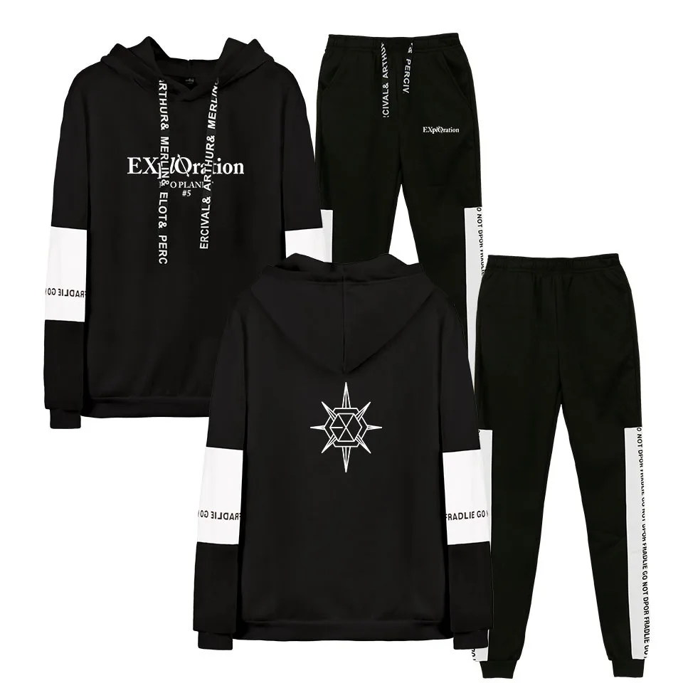 

Autumn/Winter EXO Leisure HIP HOP Ponyo on the Cliff Hoodies Sweatshirts And Sweatpants Men Two Piece K-pop Female Fans Clothes