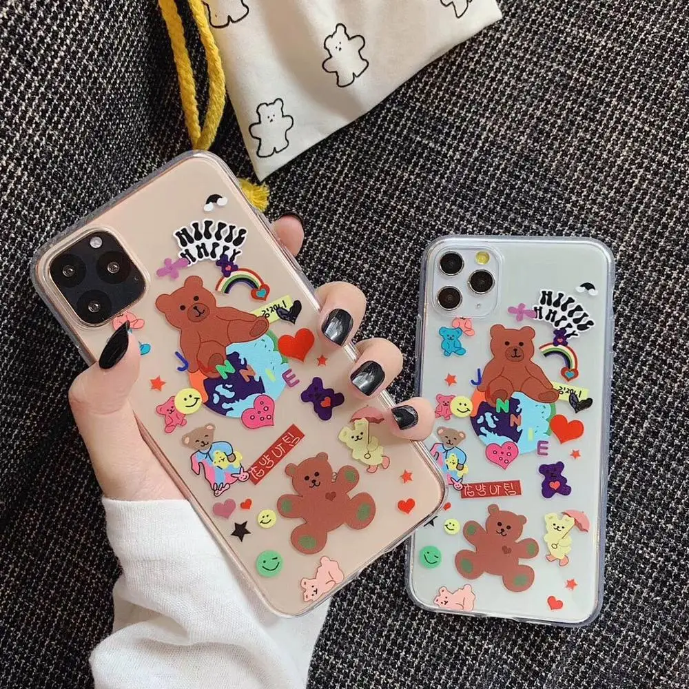 ORYKSZ For iphone 11 Pro Max Case Cartoon Transparent Bear TPU Phone Cover iPhone 6 6s 7 8 Plus X XR XS Clear Soft Cases |