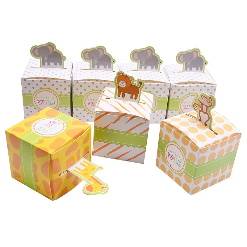 10Pcs Cartoon Animal Candy Gift Boxes Kids Paper Bags Jungle Theme Birthday Party Baby Shower Favors Decoration