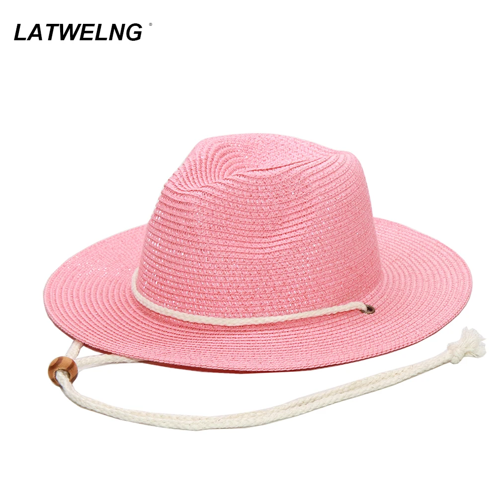Parent child Pink Sun Hats Children Cotton Strap Chin Hat Ladies paper Beach Hats Women Summer