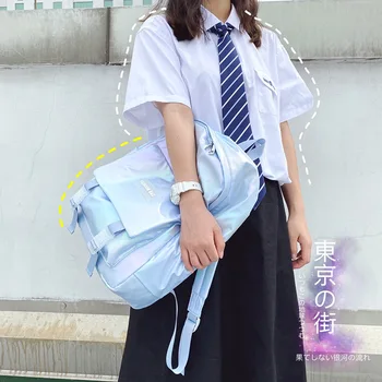 

Korean version of Harajuku schoolbag gradient color laser reflective Women's backpack high school college student schoolbag