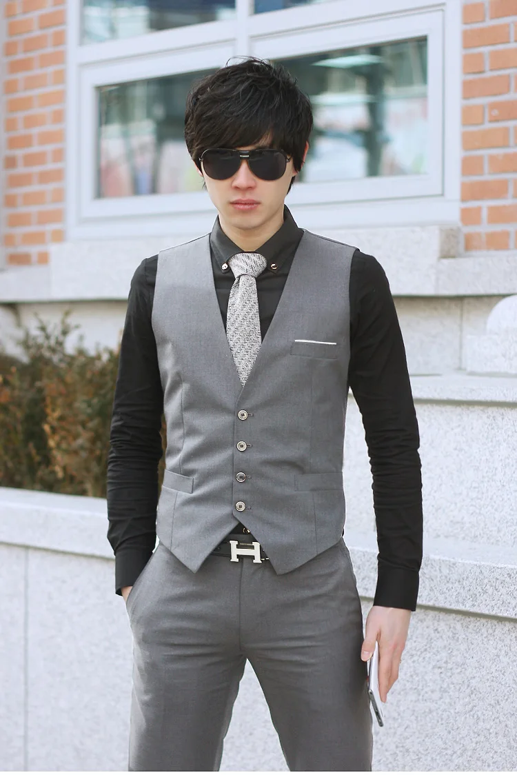 Men's Solid Color Waistcoat Work Clothes Business-Style Single-Breasted Suit Vest-Run