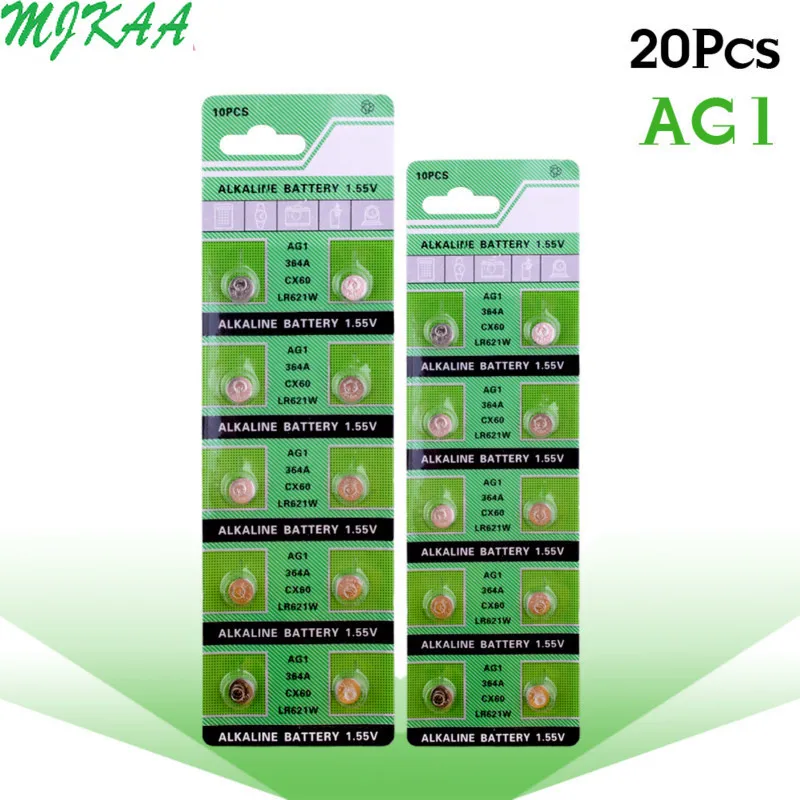 Щелочные кнопочные батарейки 20 шт./упак. AG1 1 55 V 364 SR621SW LR621 621 LR60 CX60 для часов|Часовые