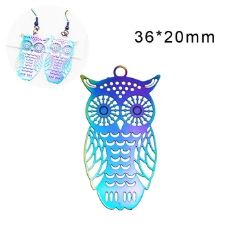 

50pcs/Lot New Hollow Out Owl Shape Charms Gradient Rainbow Color Stainless Steel Earring Making Pendant Accessories