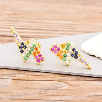 

2020 Hot Sale Copper Zircon Stud Earrings for Women Lightning Colorful Earrings Female Party Wedding Fashion Minimalist Jewelry