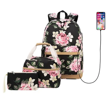 

3pcs/Set Women Backpack School Bags Floral Printed Backpack With Pencil Case Fashion Shoulder Schoolbag