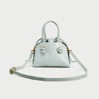 

Macaron Color Crocodile Lemon Yellow Drawstring Top Handbag Shoulder Messenger Bag Designer Totes Famous Brand Women Bags 2020