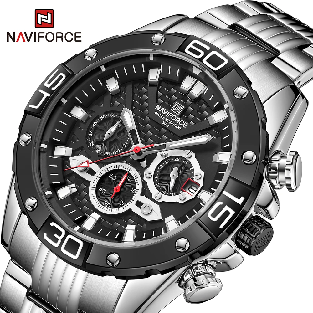 

NAVIFORCE Men Watches Luxury Chronograph Top Brand Business Watch Big Dial Quartz Clock Relogio Masculino Steel Band Wrist Watch
