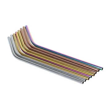 

8 Pack - Stainless Steel Coloured Reusable Straws - Includes 2 Long Cleaning Brushes