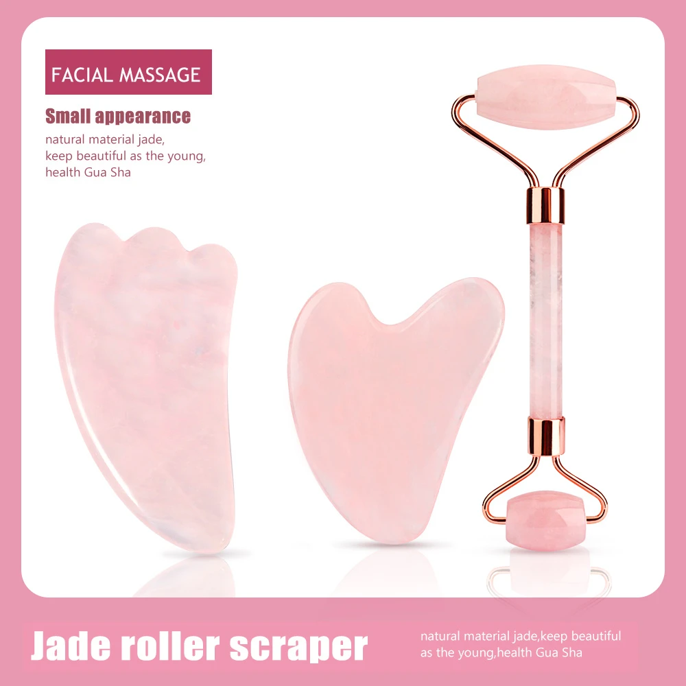 

Jade Roller Facial Face Jade Massage Roller Rose Quartz Scraper Jade Massager Tools Slimming Face Natural Wrinkle Removal