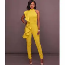 Women Long Jumpsuits Elegant Sexy Ruffles Evening Party Playsuit Ladies Romper Femme Solid Jumpsuit Long Plus Size Free Shipping