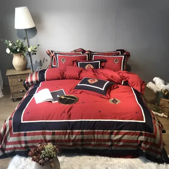 

80-count Egyptian cotton high-density bedding set luxury 4/6pcs Embroidery atmosphere sheets bed set duvet cover King queen size