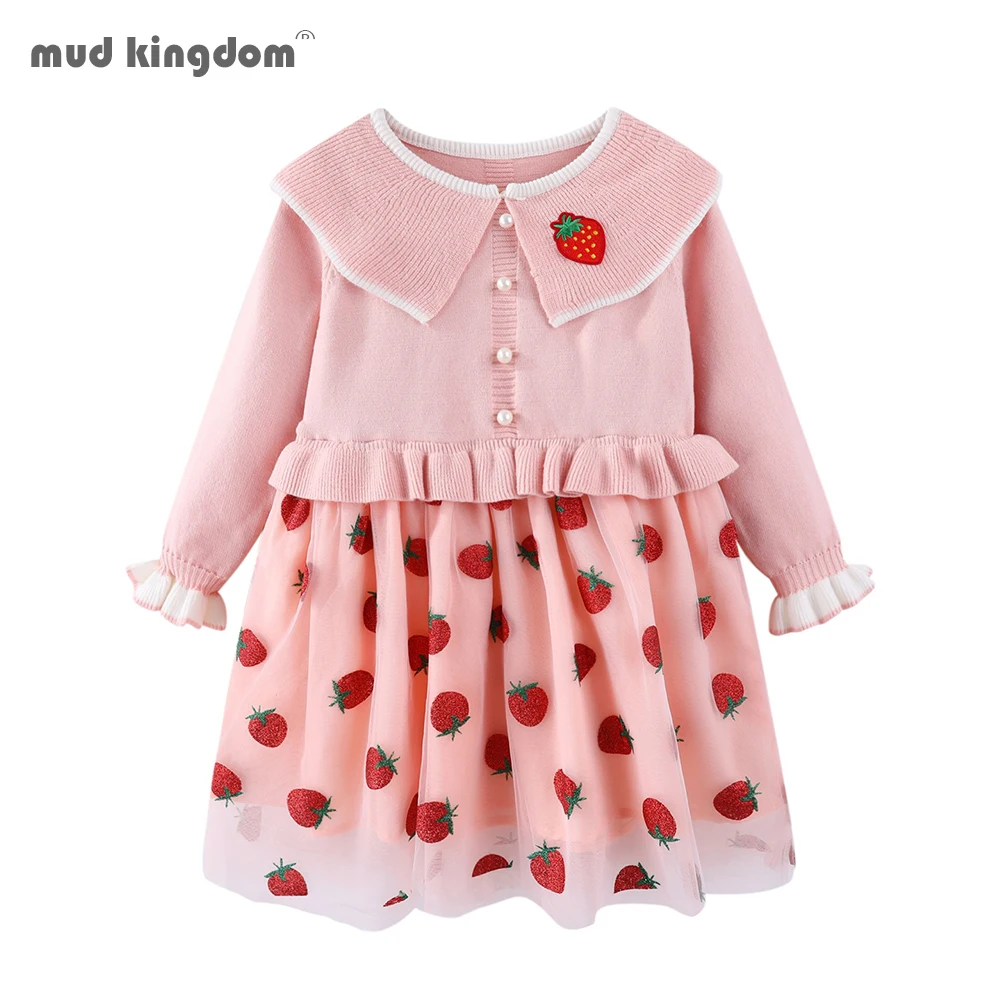 

Mudkingdom Baby Girls Spring Autumn Sweater Dress Cute Boutique Strawberry Collared Ruffle Princess Dresses for Girls