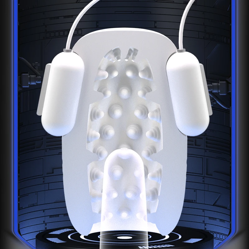 Entraîneur de pénis à double ouverture avec 10 vibrations, stimulateur automatique de la vulve, masturbateur masculin avec tunnel à nervures cristallines