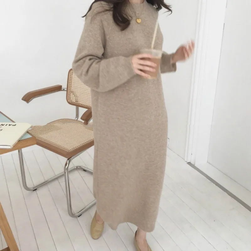 Vrouwen herfst Winter Lange Trui Jurk Vrouwelijke Lange Mouwen Rechte oversized Gebreide jurken ronde kraag cozy Vrouwen herfst Winter Lange Trui Jurk Vrouwelijke Lange Mouwen Rechte oversized Gebreide jurken ronde kraag cozy