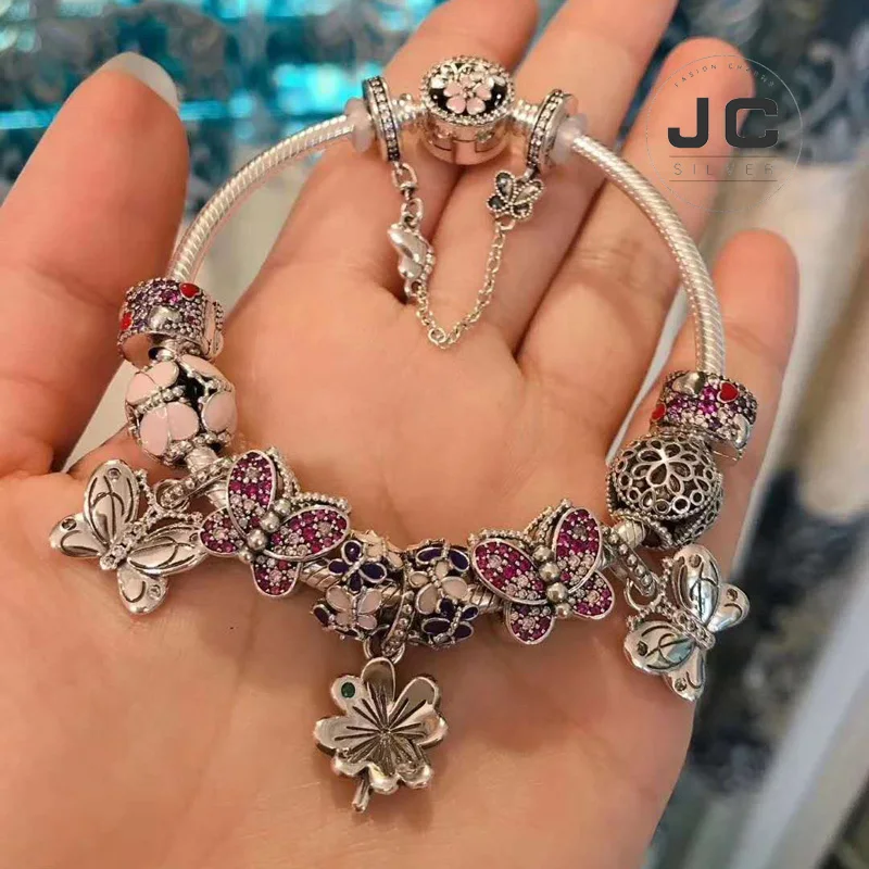 JC модный очаровательный браслет из стерлингового серебра 925 пробы DIY серия шармов-бабочек, мужской женский браслет, Женские аксессуары, ювелирное изделие в подарок