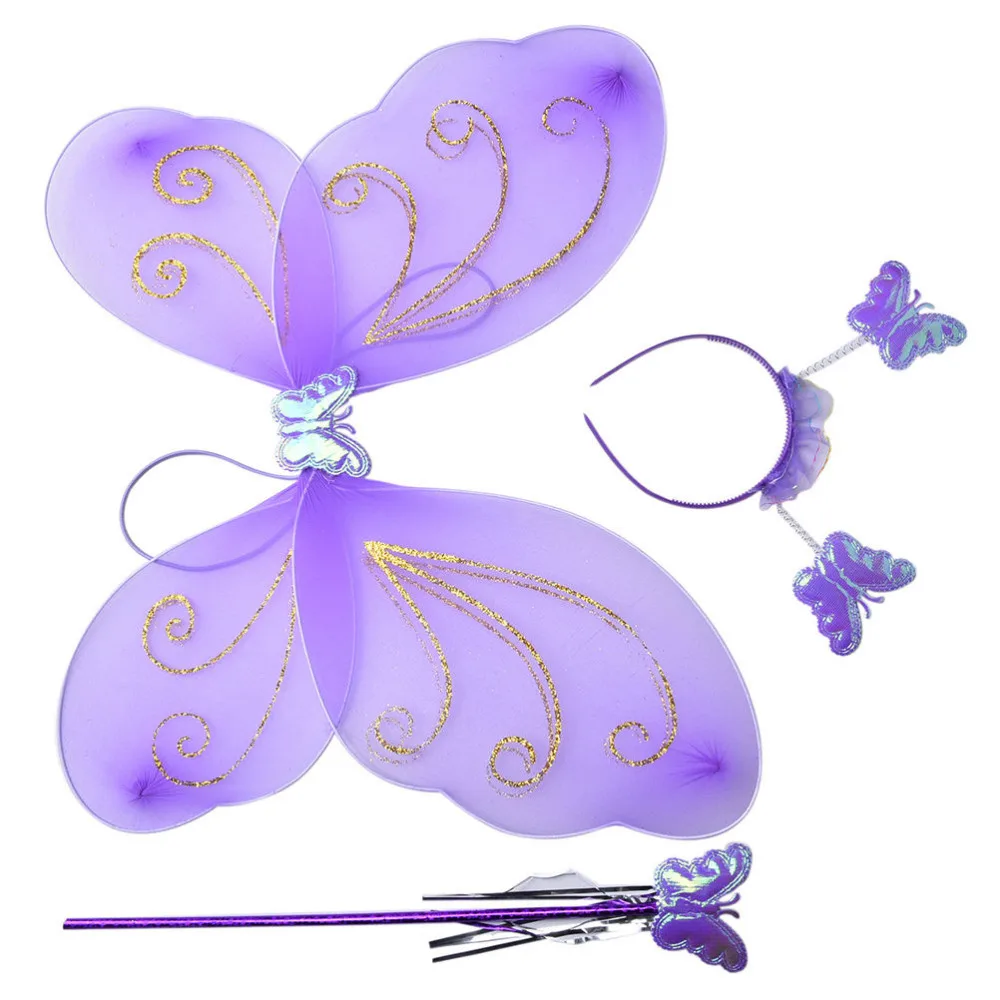 Lovely Party Costume Princess Girl Kids Butterfly Wing Wand Headband Fairy 3Pcs/set Xmas Costume Set
