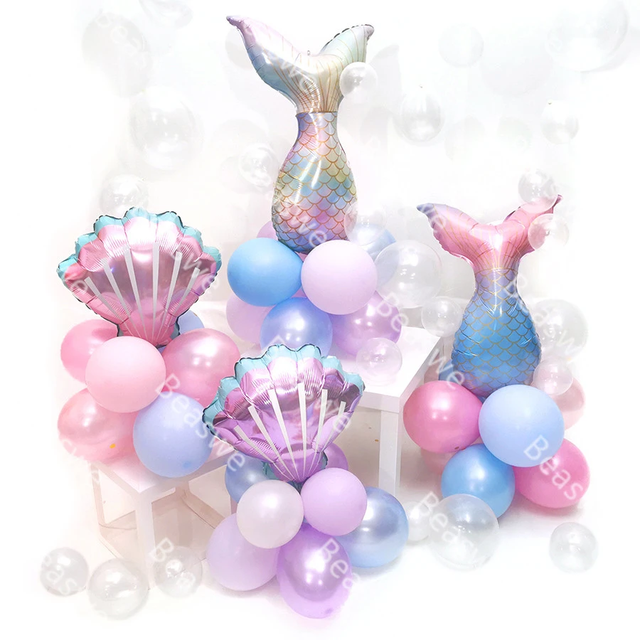 Bouquet De Ballons Theme Joyeux Anniversaire Princesse Petite Sirene Ariel Coquillage Violet Fournitures Pour Fete Prenatale Pour Filles Aliexpress