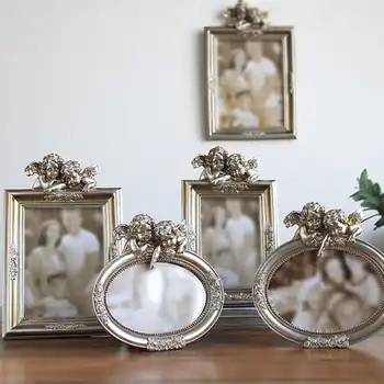 

New Retro Resin Photo Frame Set Up Photo Frame Cupid Photo Home Decoration Wedding Picture Frame Silver White Gold 6/7/8 Inch