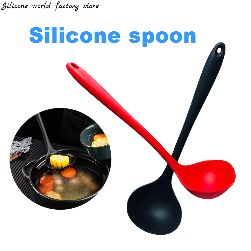 Silicone world Long Handle Soup Spoon Scoops Long Handle Porridge Spoon Rice Ladle Scoops public spoon Kitchen Tool Cooking Tool kitchenware accessories